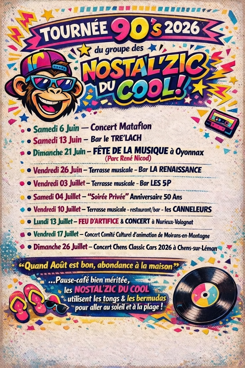 Dates de concerts 2026 des Nostal'Zic Du Cool
